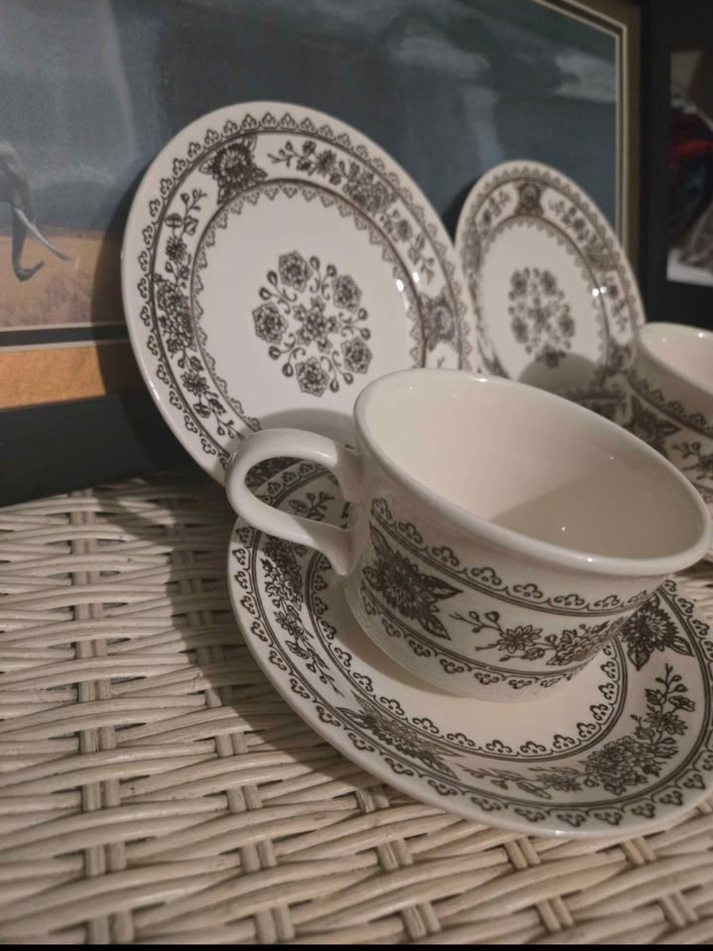 Classic Floral White and Brown Porcelain Tea Cup & Saucer Set